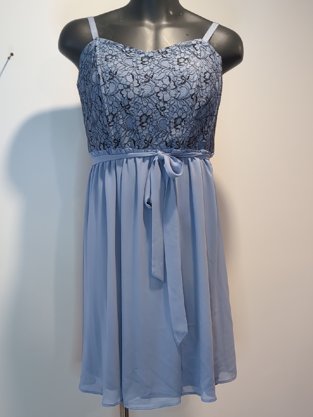 Michel Studio Blue Lace Bodice Spaghetti Strap Chiffon Dress Addition Elle